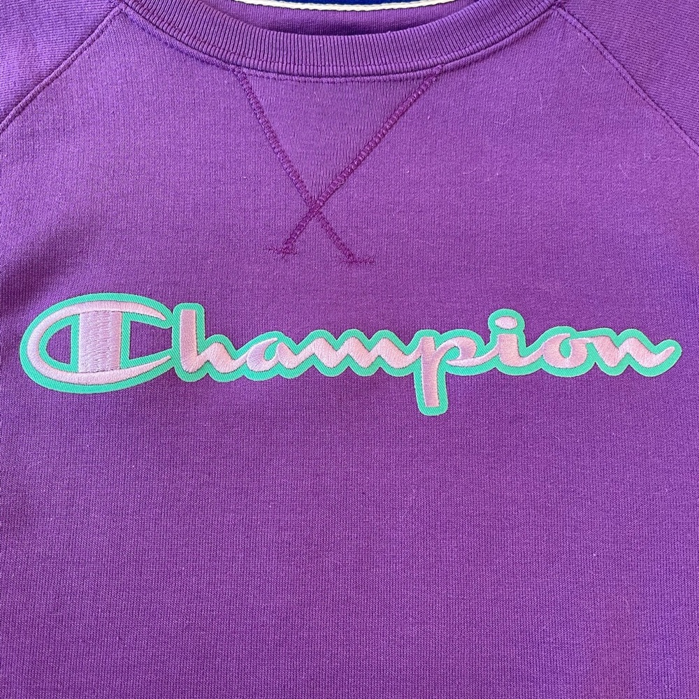 Champion Purple sweatshirt with teal & light purple logo. Beautiful never worn